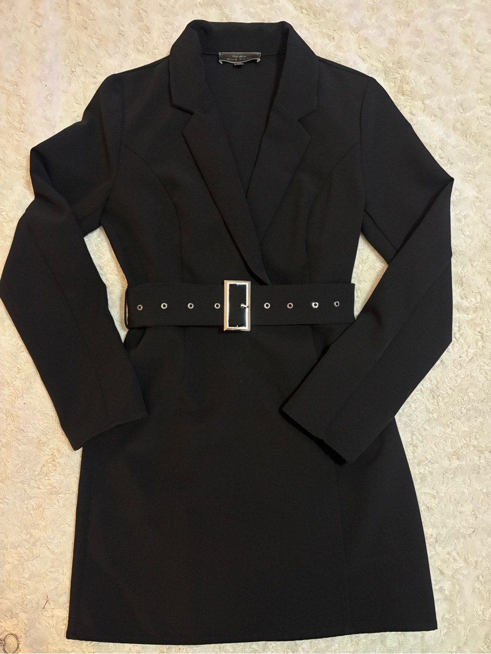 Black Long Sleeve Belted Blazer Dress